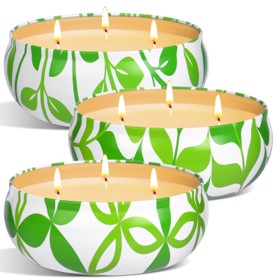 3 tin cans with lemongrass candles