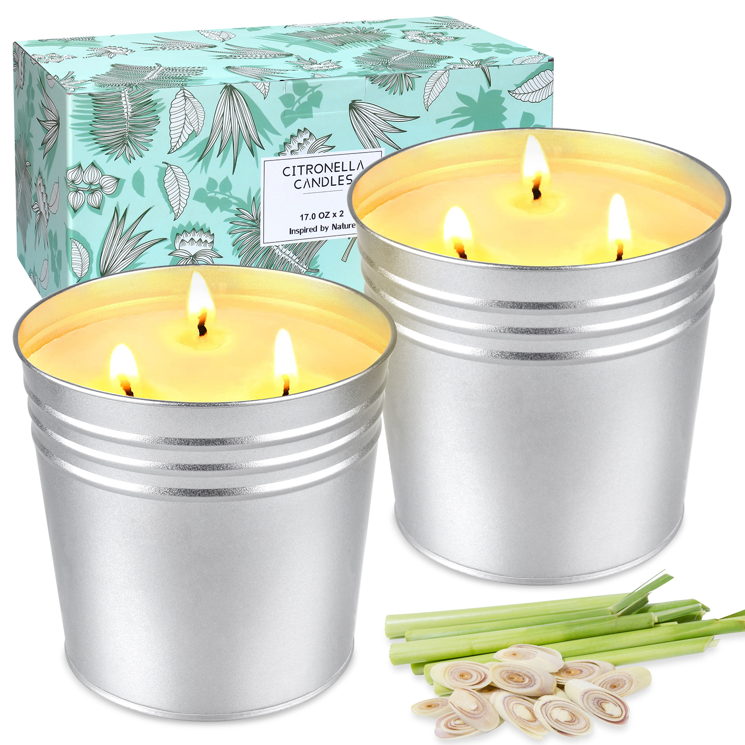 2 tin cans with lemongrass candles