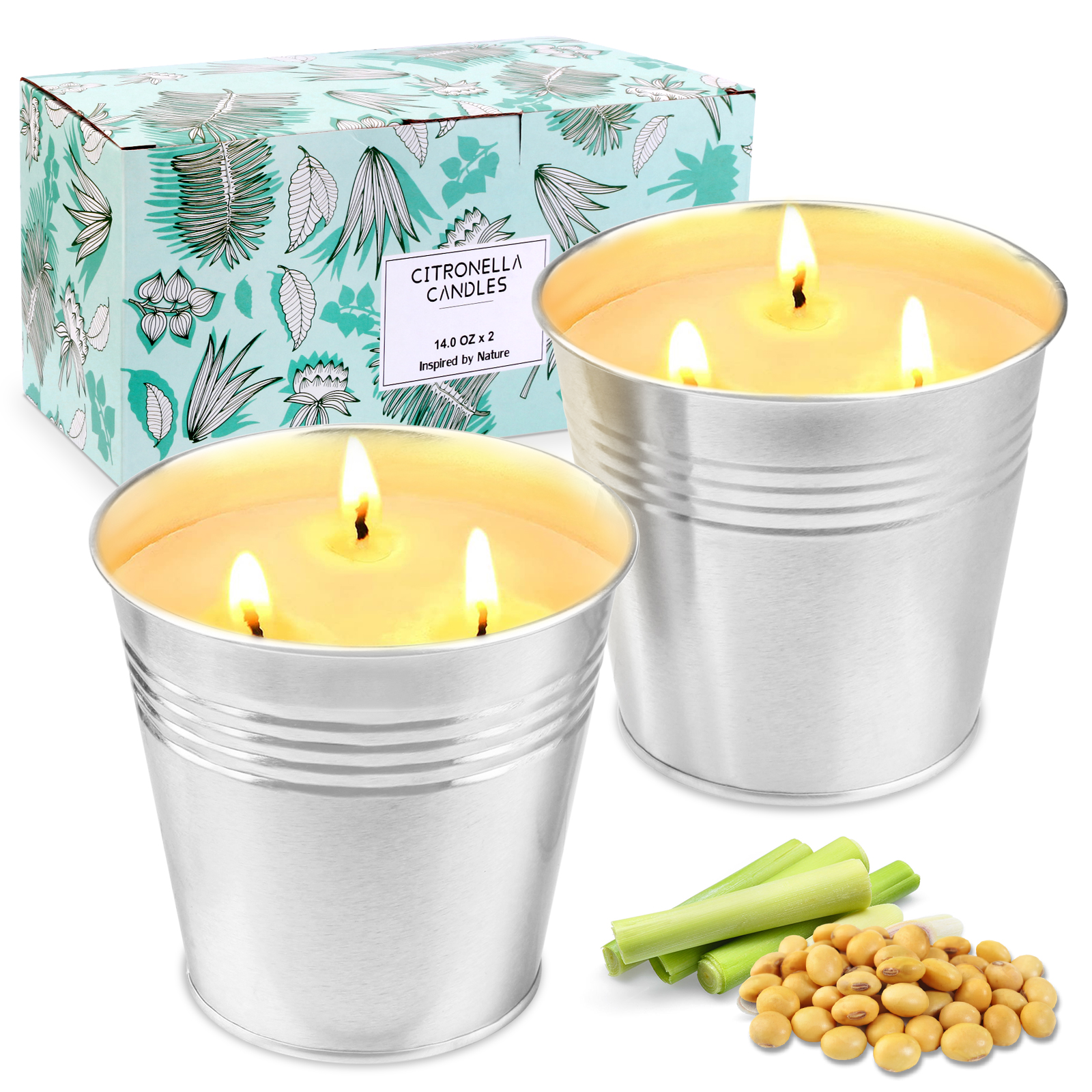2 tin cans with lemongrass candles