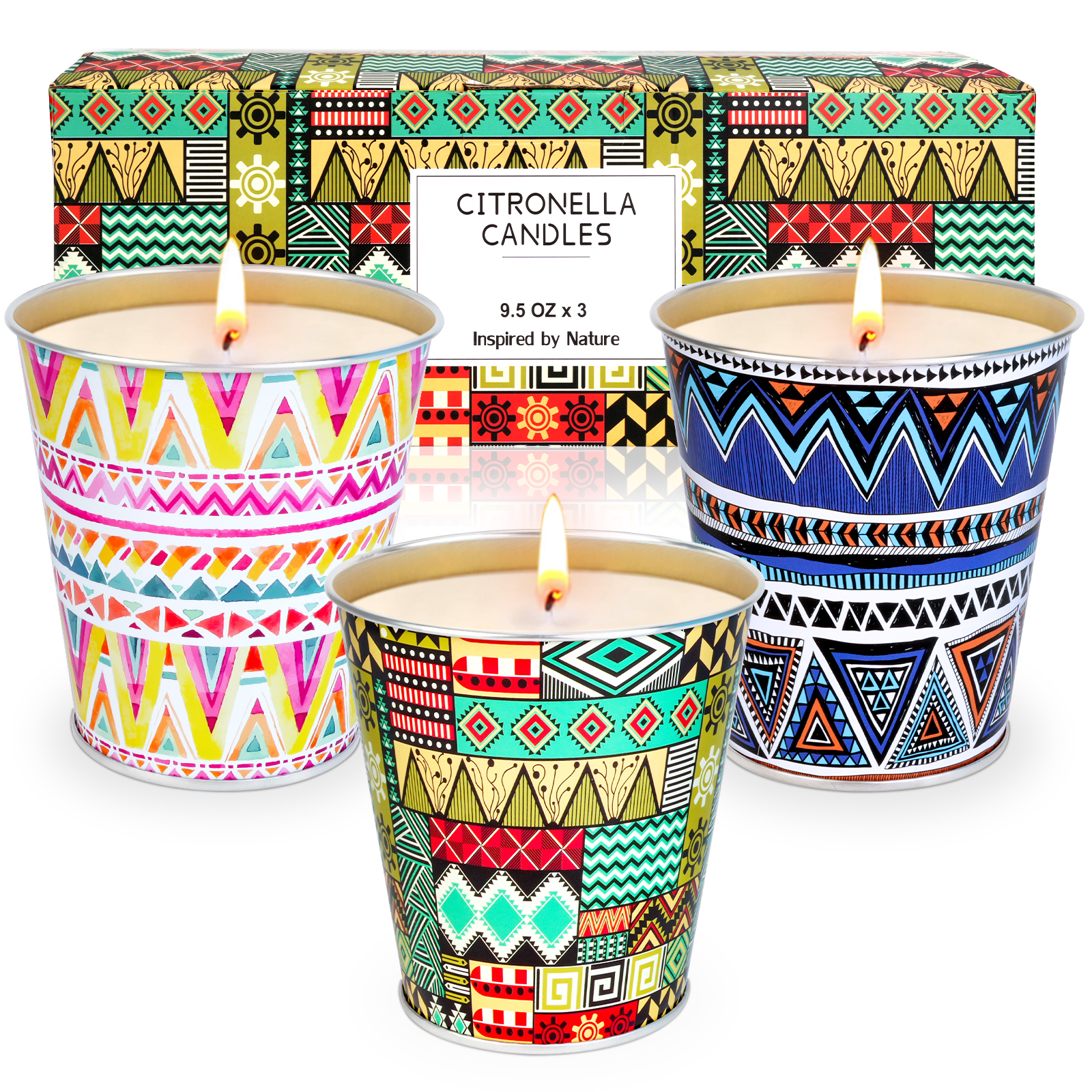 3 tin cans with lemongrass candles