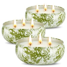 3 tin cans with lemongrass candles