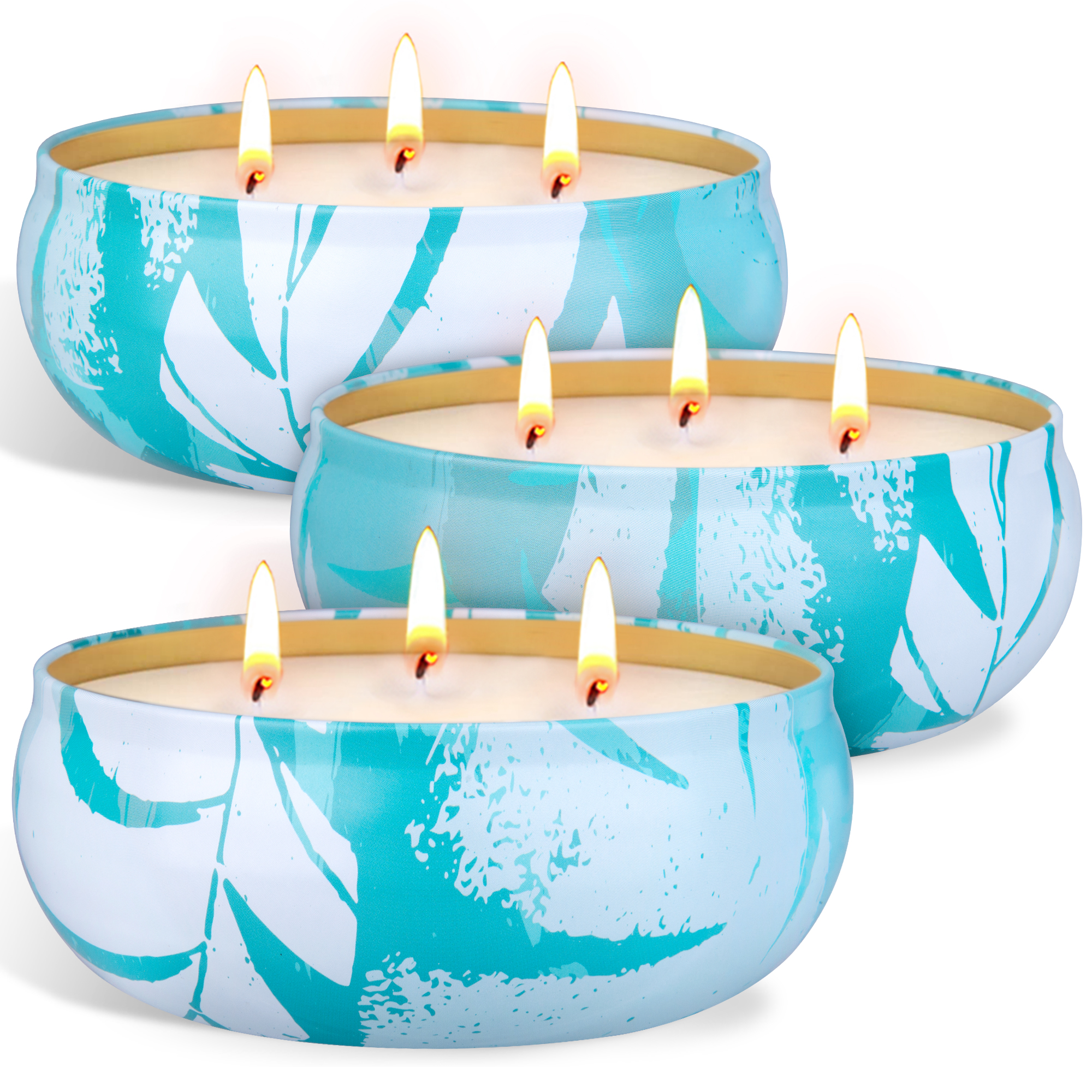 3 tin cans with lemongrass candles