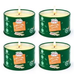 4 tin cans with lemongrass candles