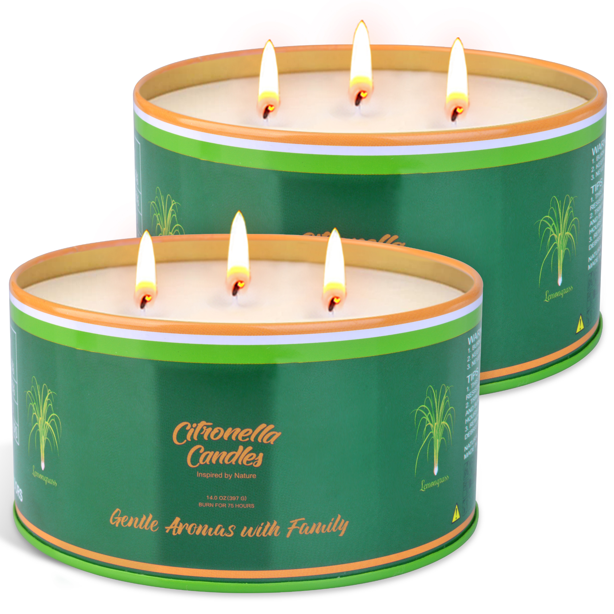 2 tin cans with lemongrass candles