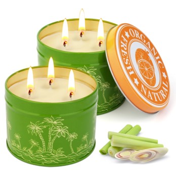 2 tin cans with lemongrass candles