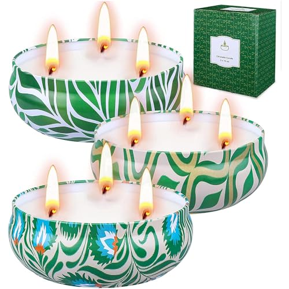 3 tin cans with lemongrass candles