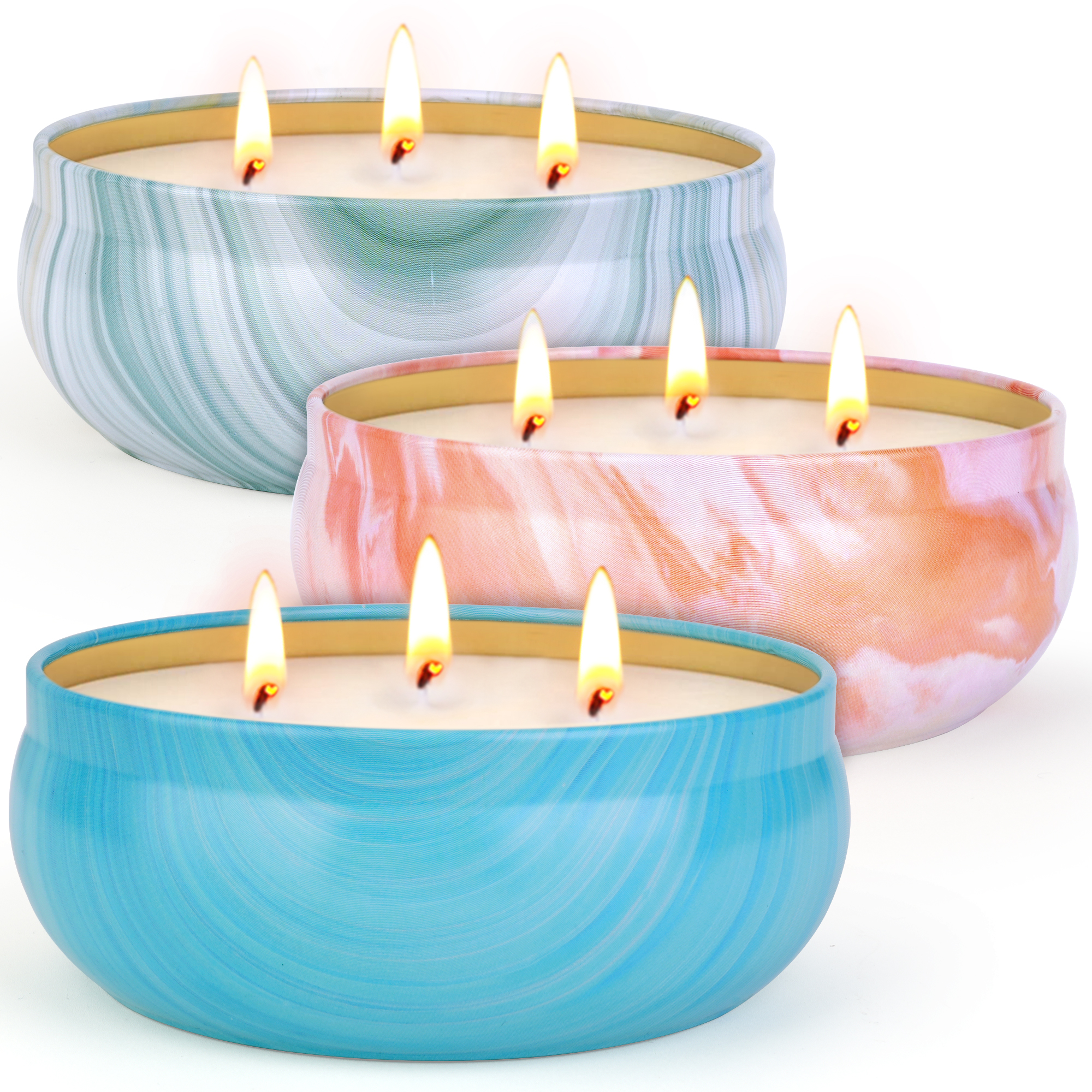 3 tin cans with lemongrass candles