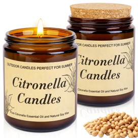 2 glass jar filled lemongrass candle