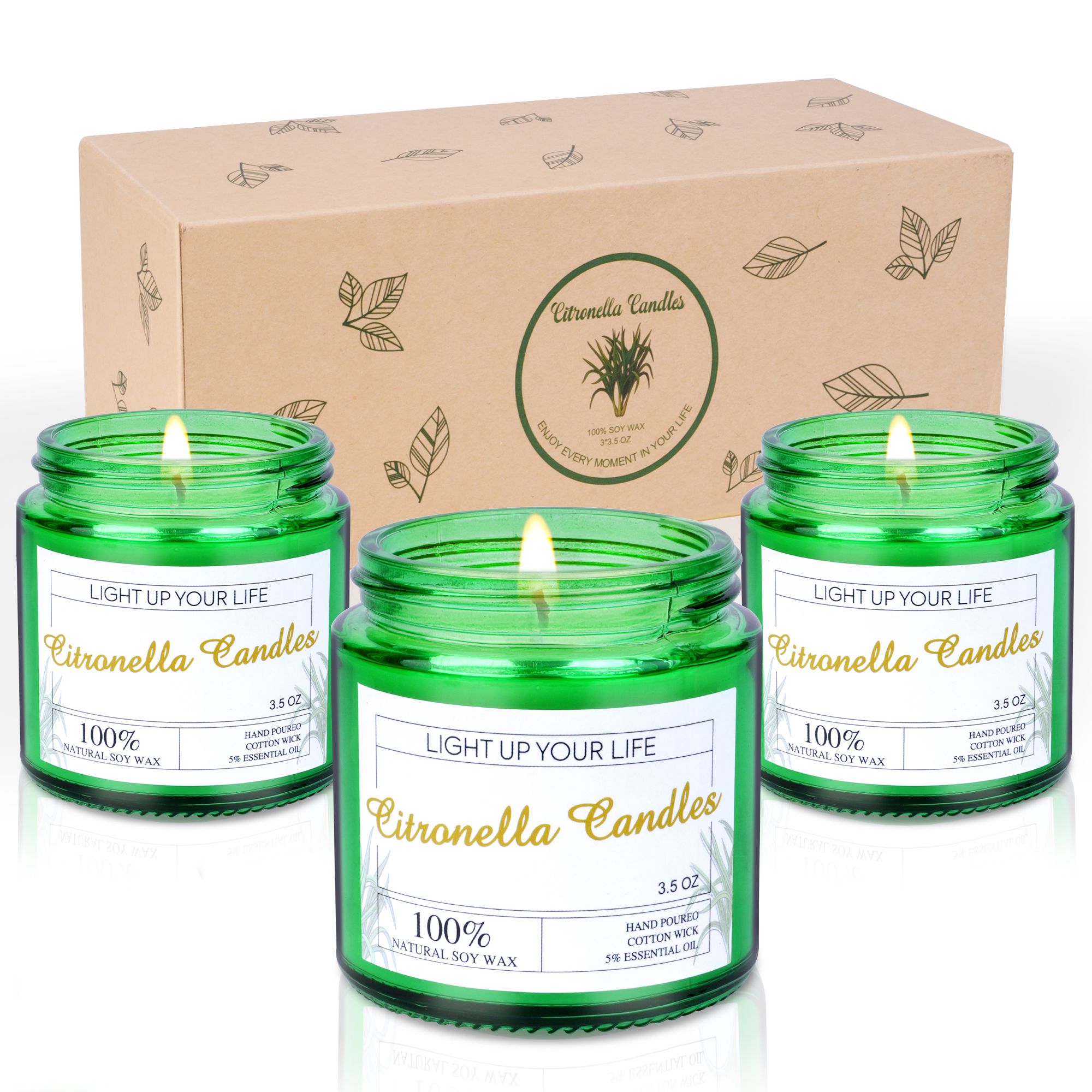 3 glass jar filled lemongrass candle