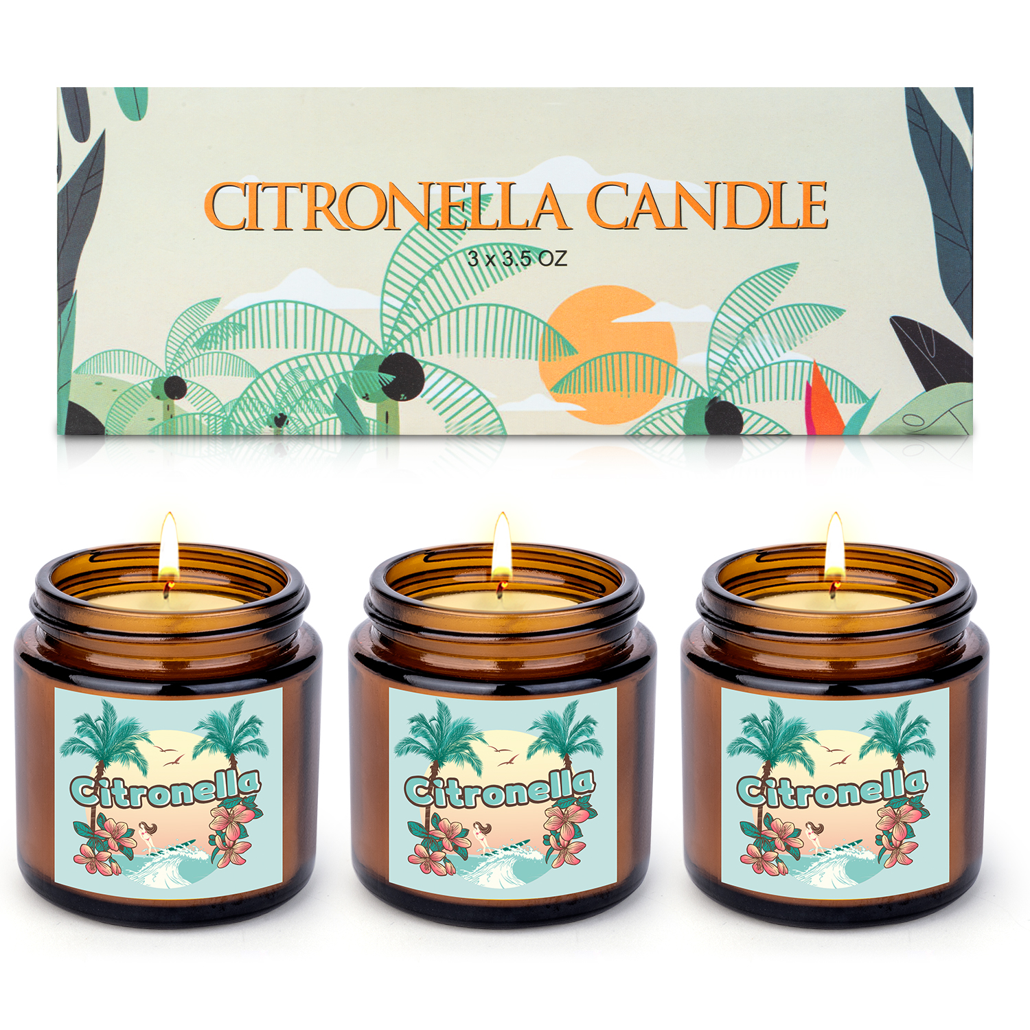 3 glass jar filled lemongrass candle