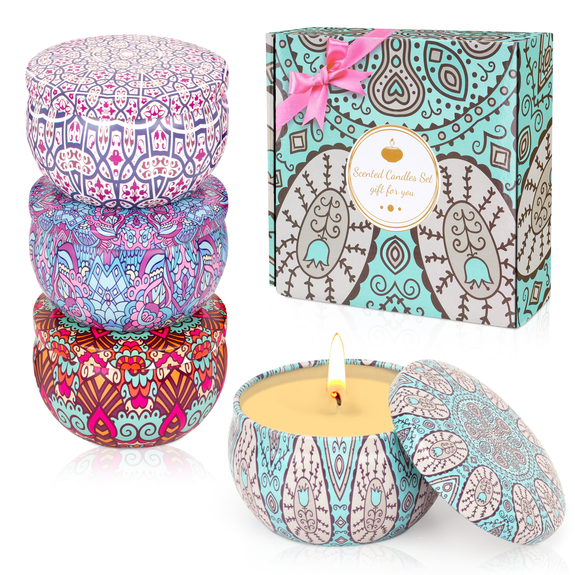 4 Indian tin vessels candles