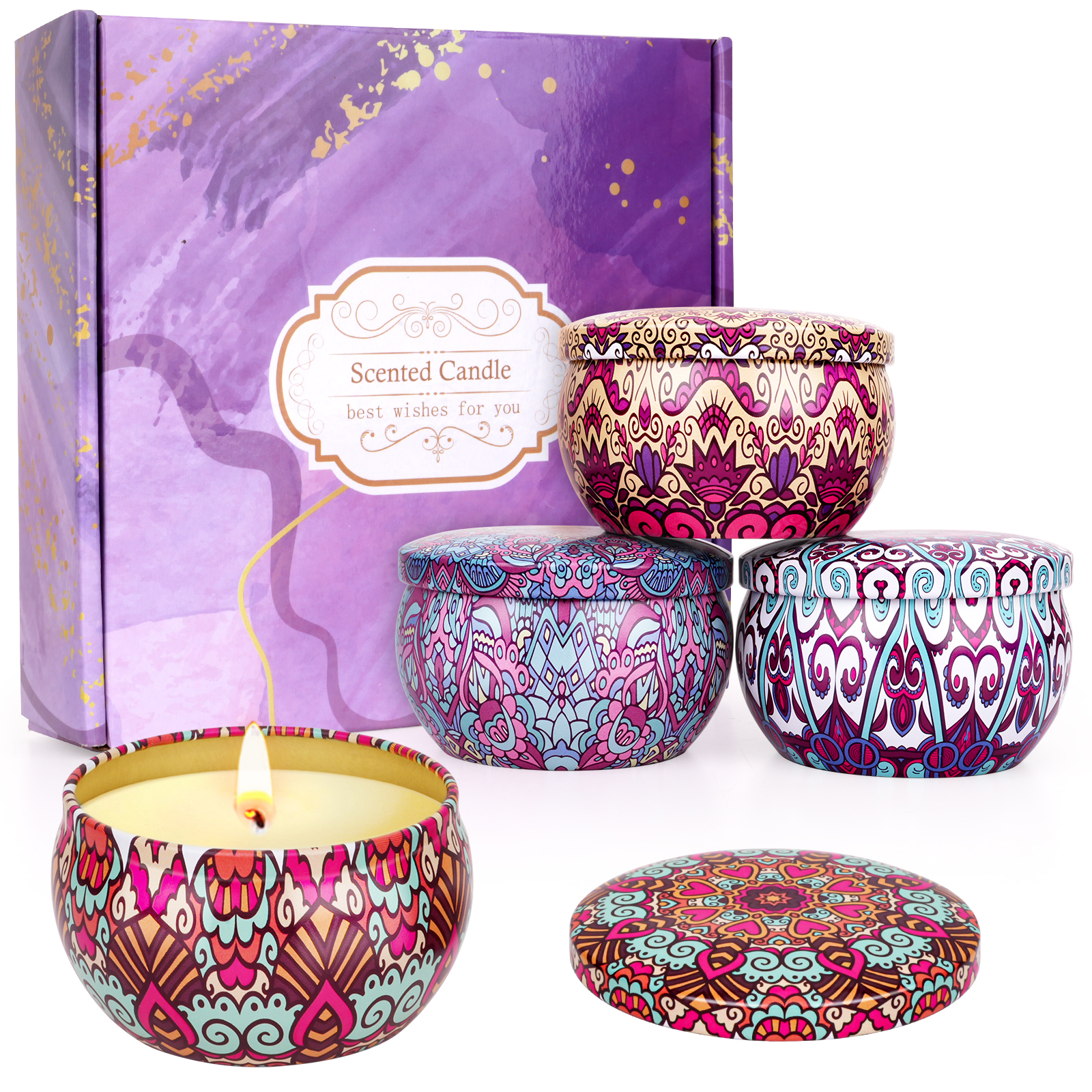4 Indian tin vessels candles