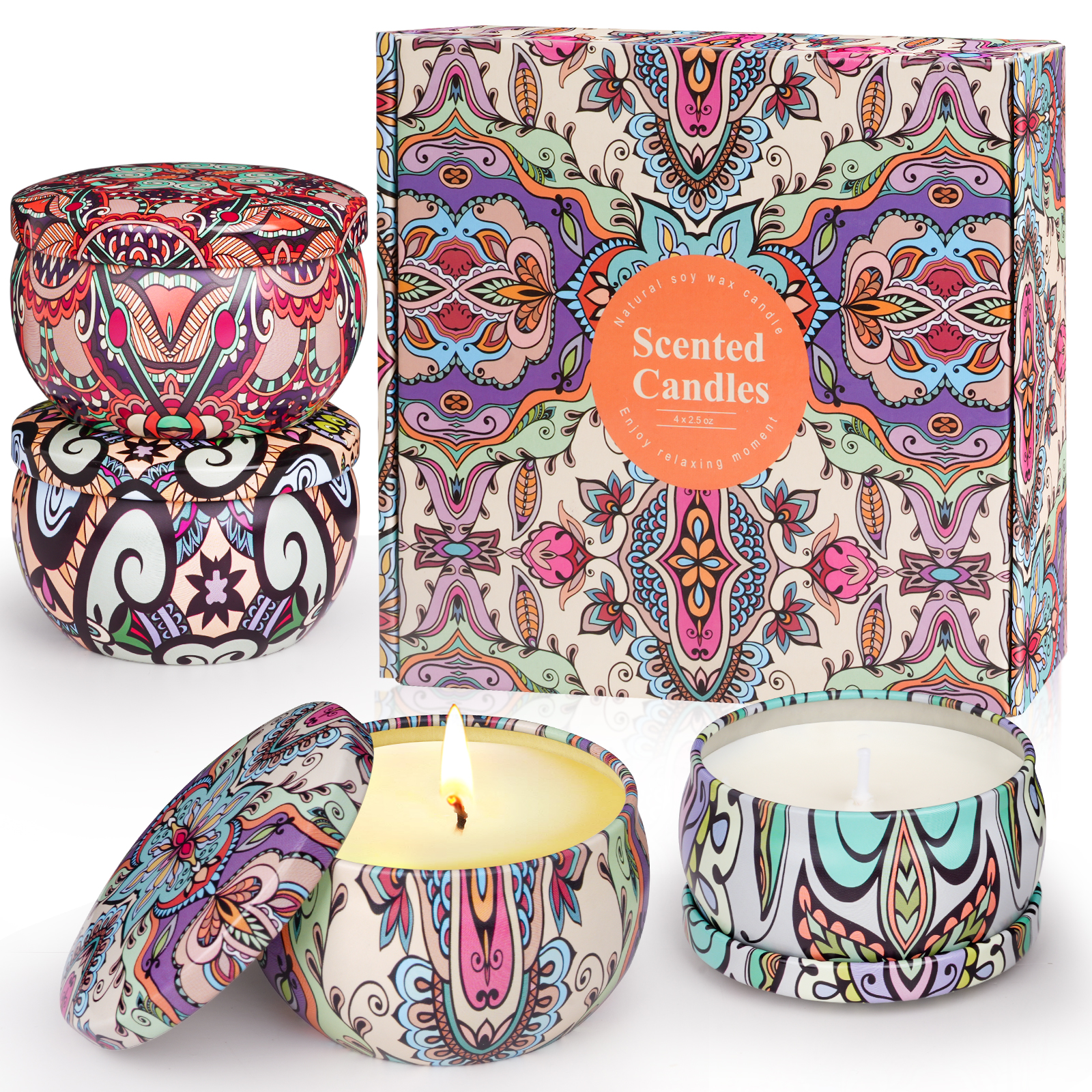 4 Indian tin vessels candles