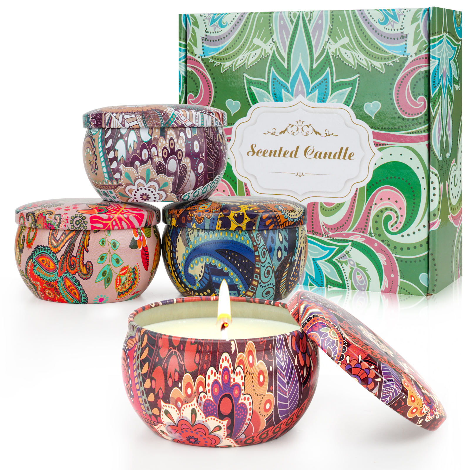 4 Indian tin vessels candles