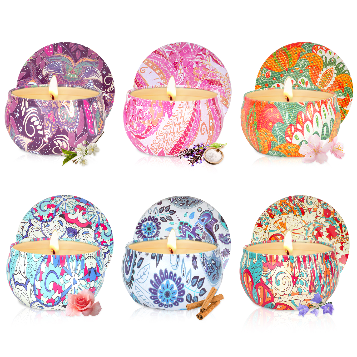 6 Indian tin vessels candles
