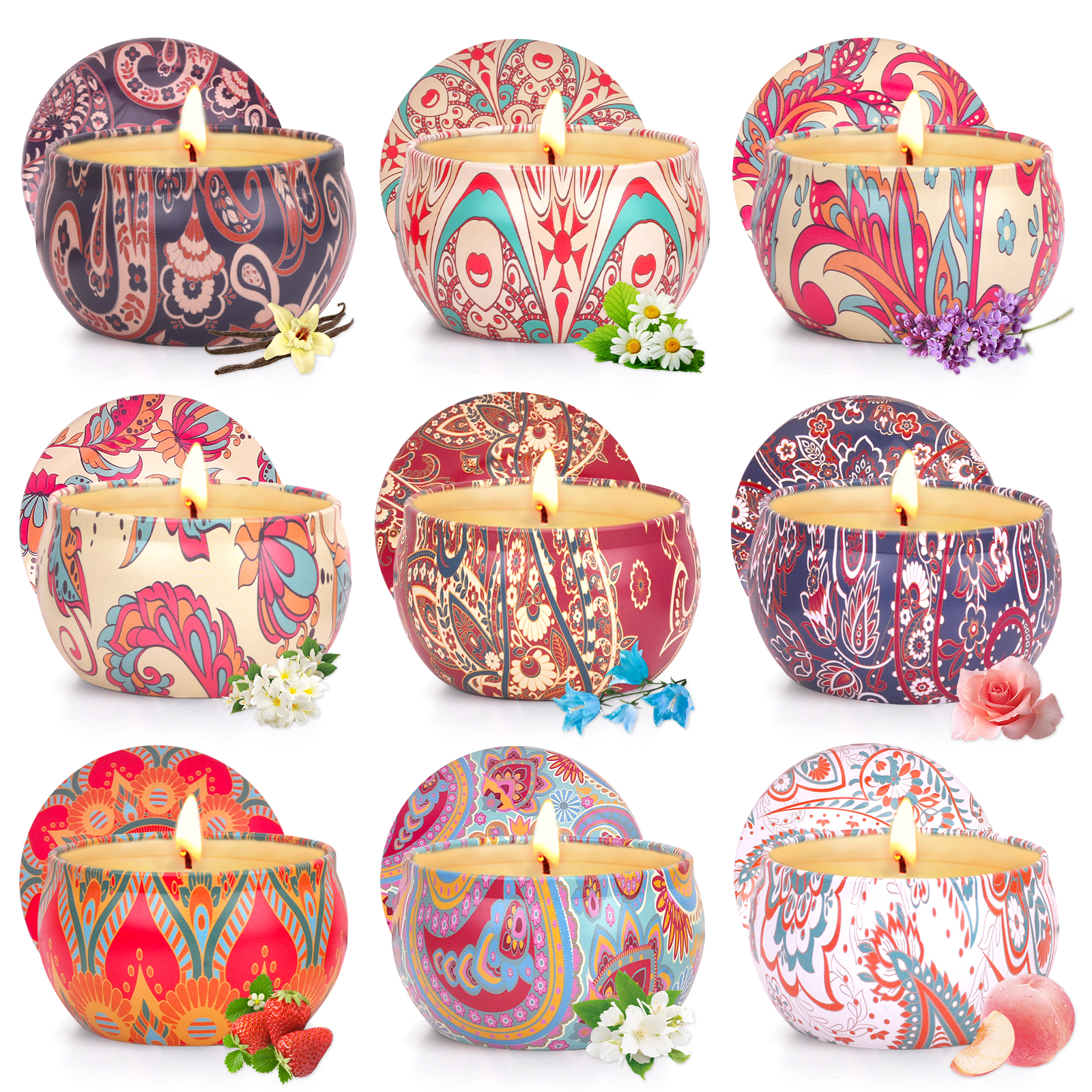 9 Indian tin vessels candles
