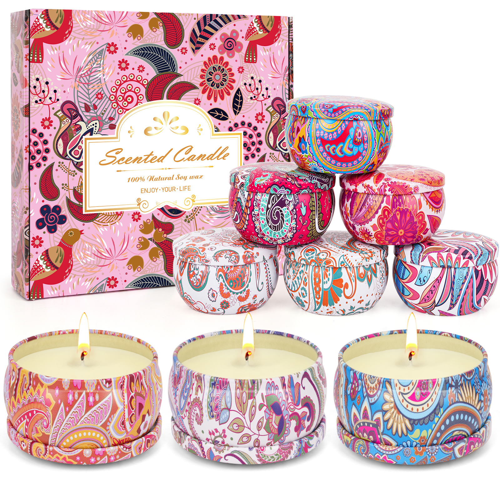 9 Indian tin vessels candles
