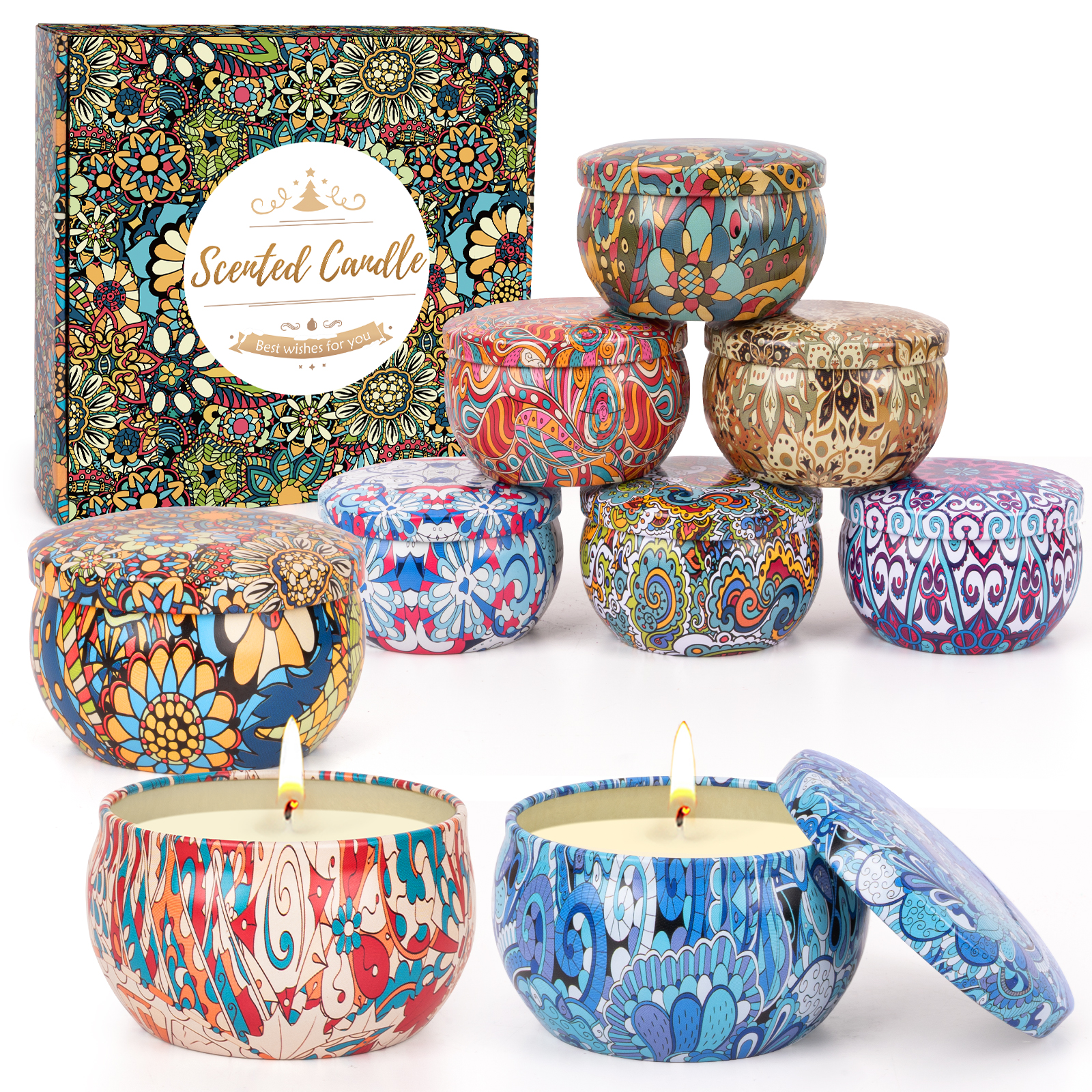 9 Indian tin vessels candles