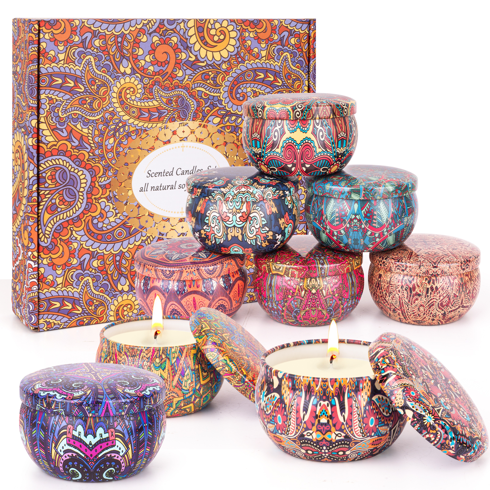 9 Indian tin vessels candles