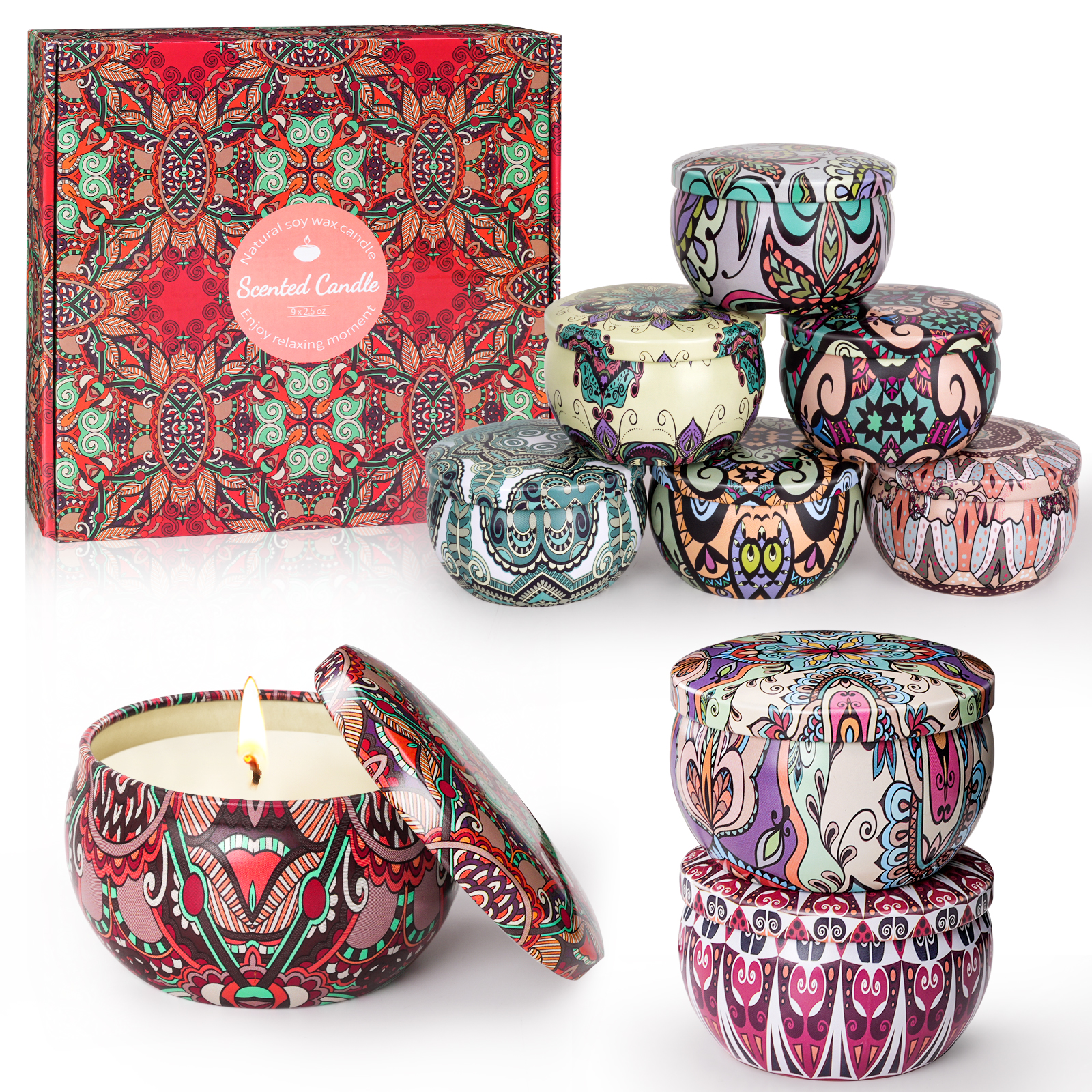 9 Indian tin vessels candles