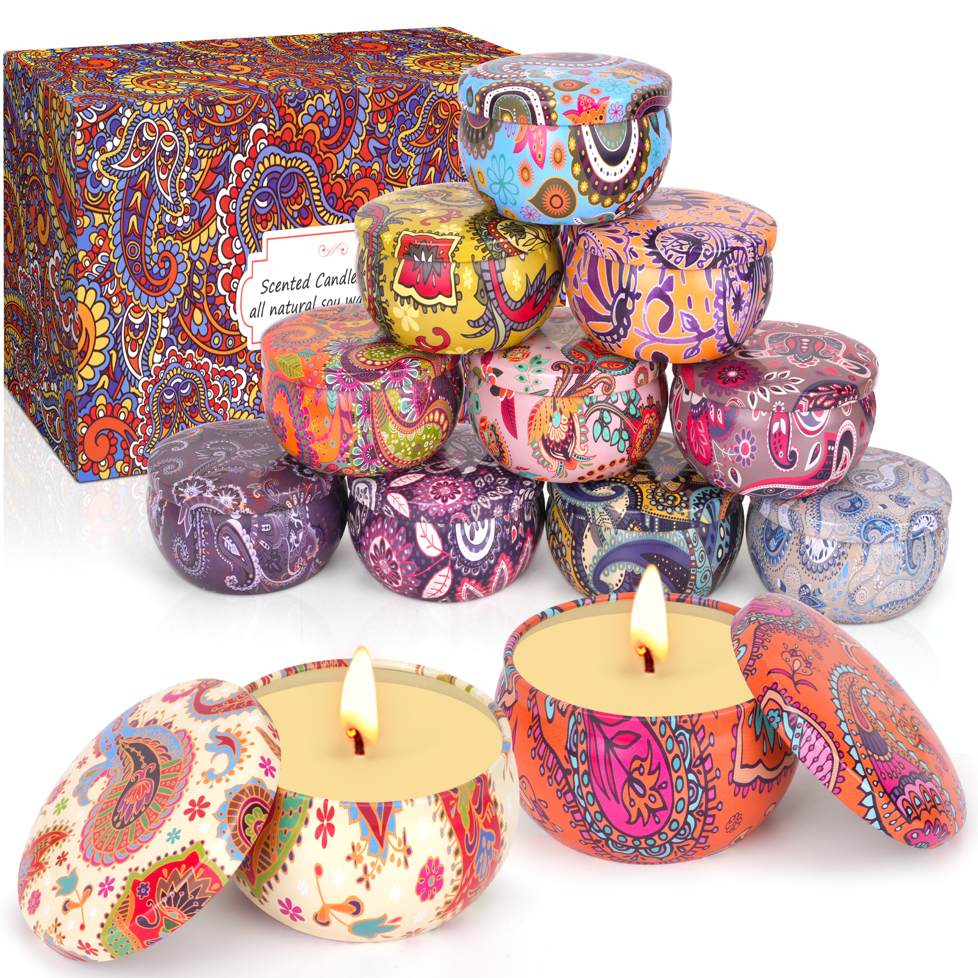 12 Indian tin vessels candles