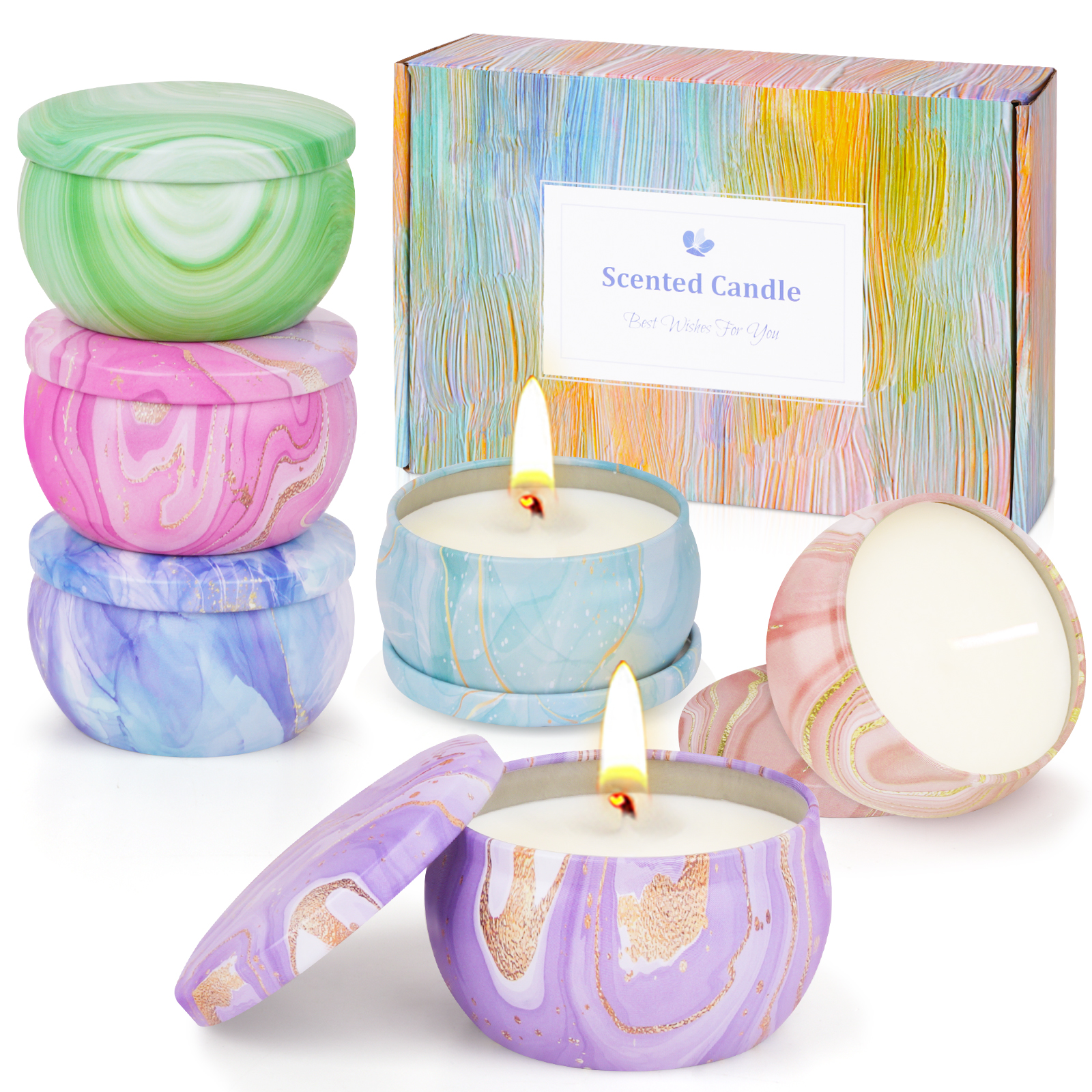 Marble series 6-pack candle gift box