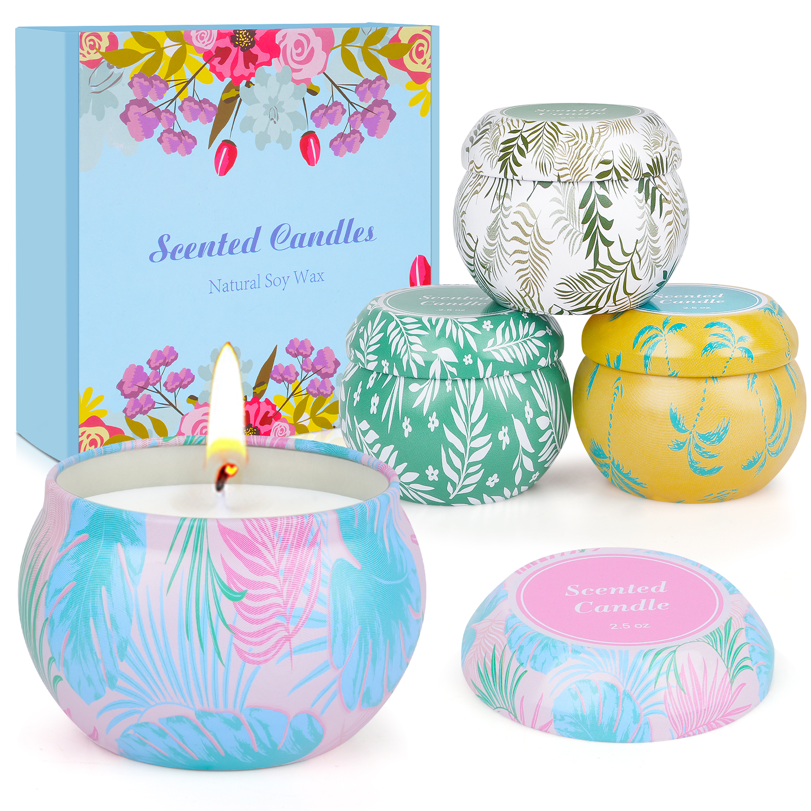4 tin vessels candles