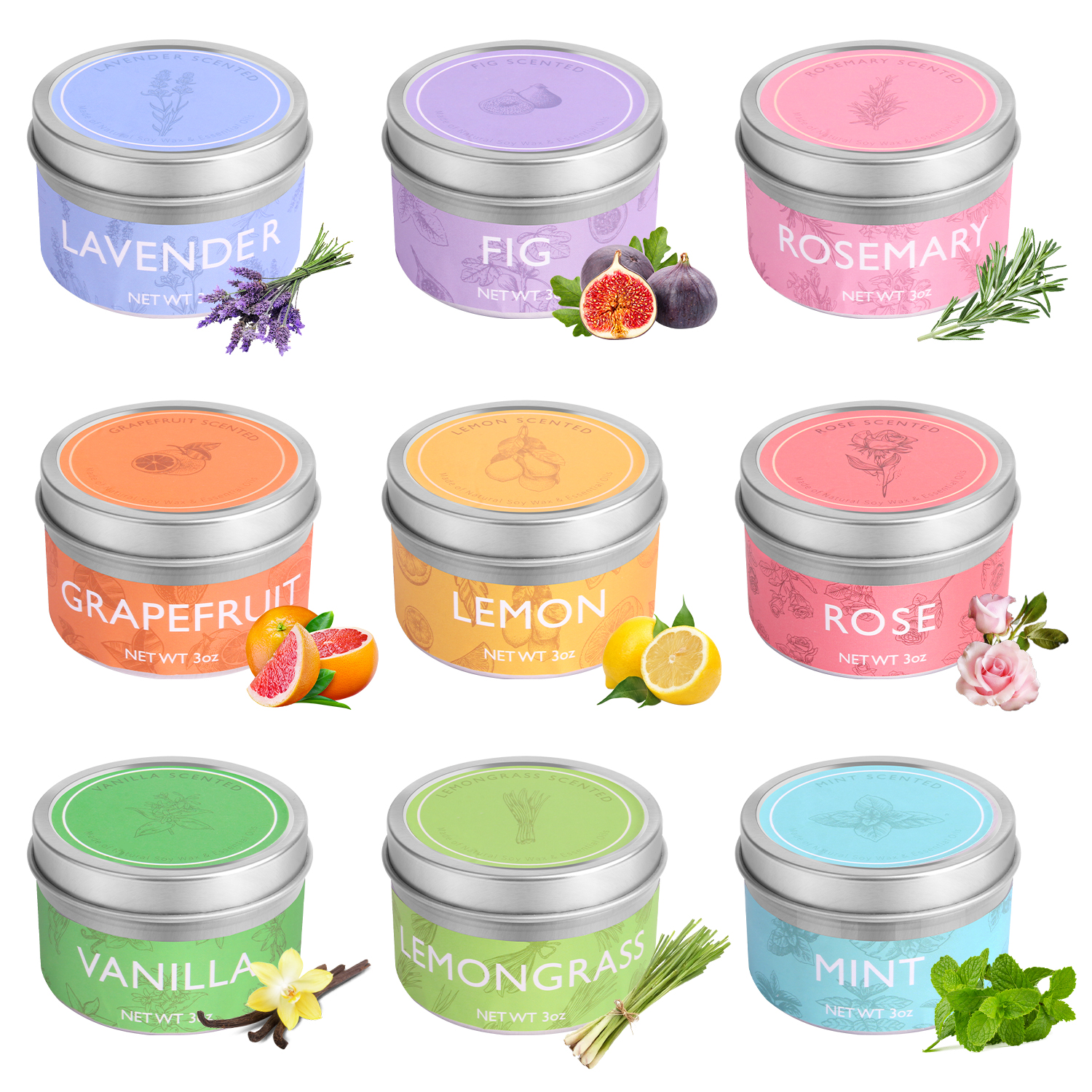 9 tin vessels candles